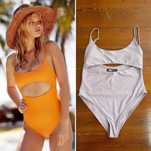 Free People x Beach Riot Ray One-Piece Cut Out Swimsuit Mauve Pink Sz XL 🧡🎀